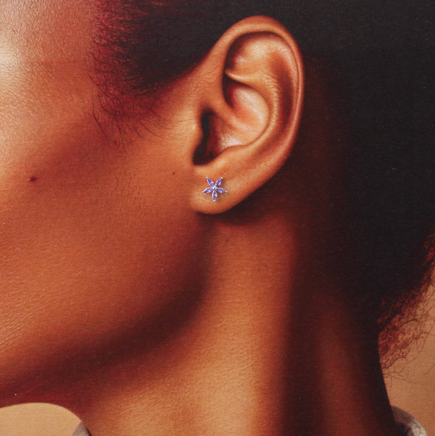 Attic Creations | Beautiful Sparkles | Five Crystal Flower Stud Earrings in Silver and Purple