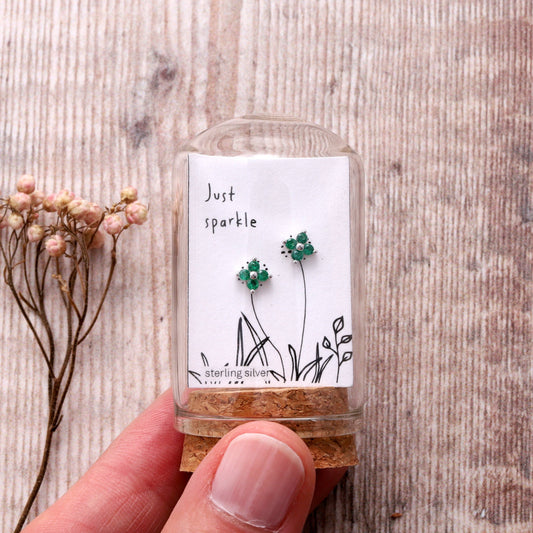 Attic Creations | Just Sparkle | Four Gem Flower Stud Earrings Silver Green