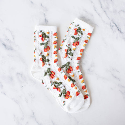 Tiepology | Strawberry Farm White | Socks
