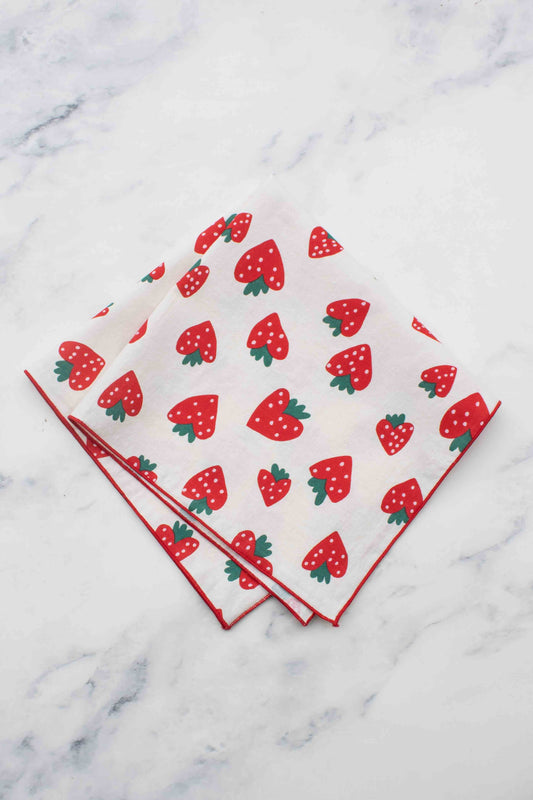 Tiepology | Strawberry Heart Cotton Square | Scarf