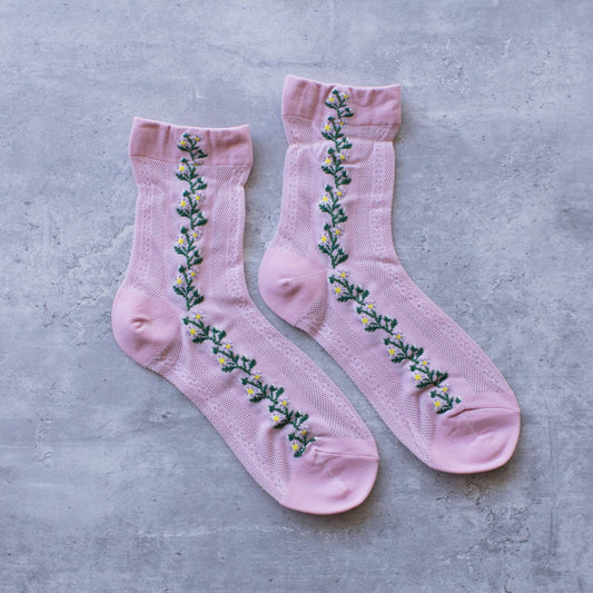 Tiepology | Floral Mesh Pink | Socks