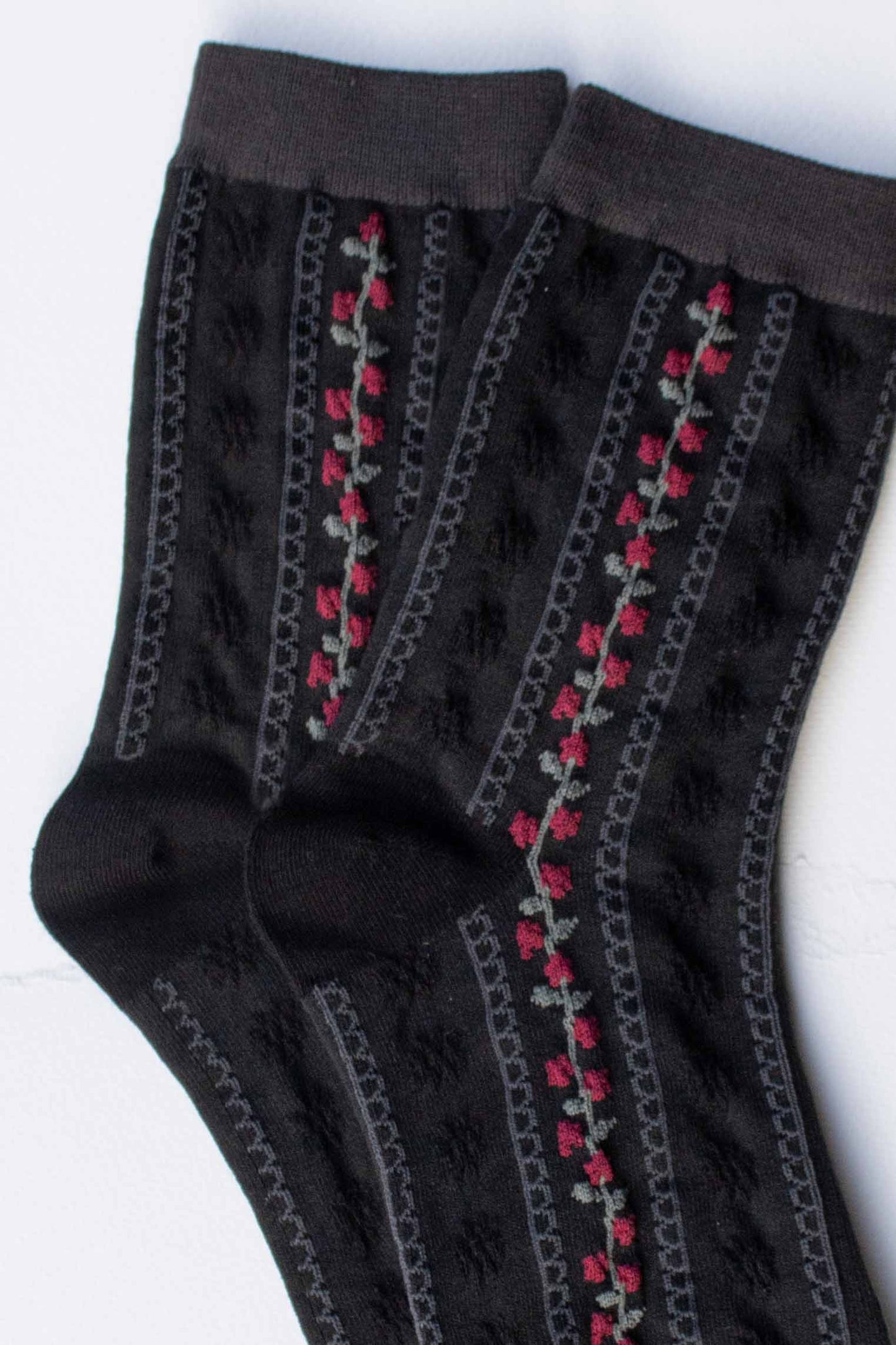Tiepology | Vintage Stripe Floral Cotton Blend Socks | Black/Charcoal