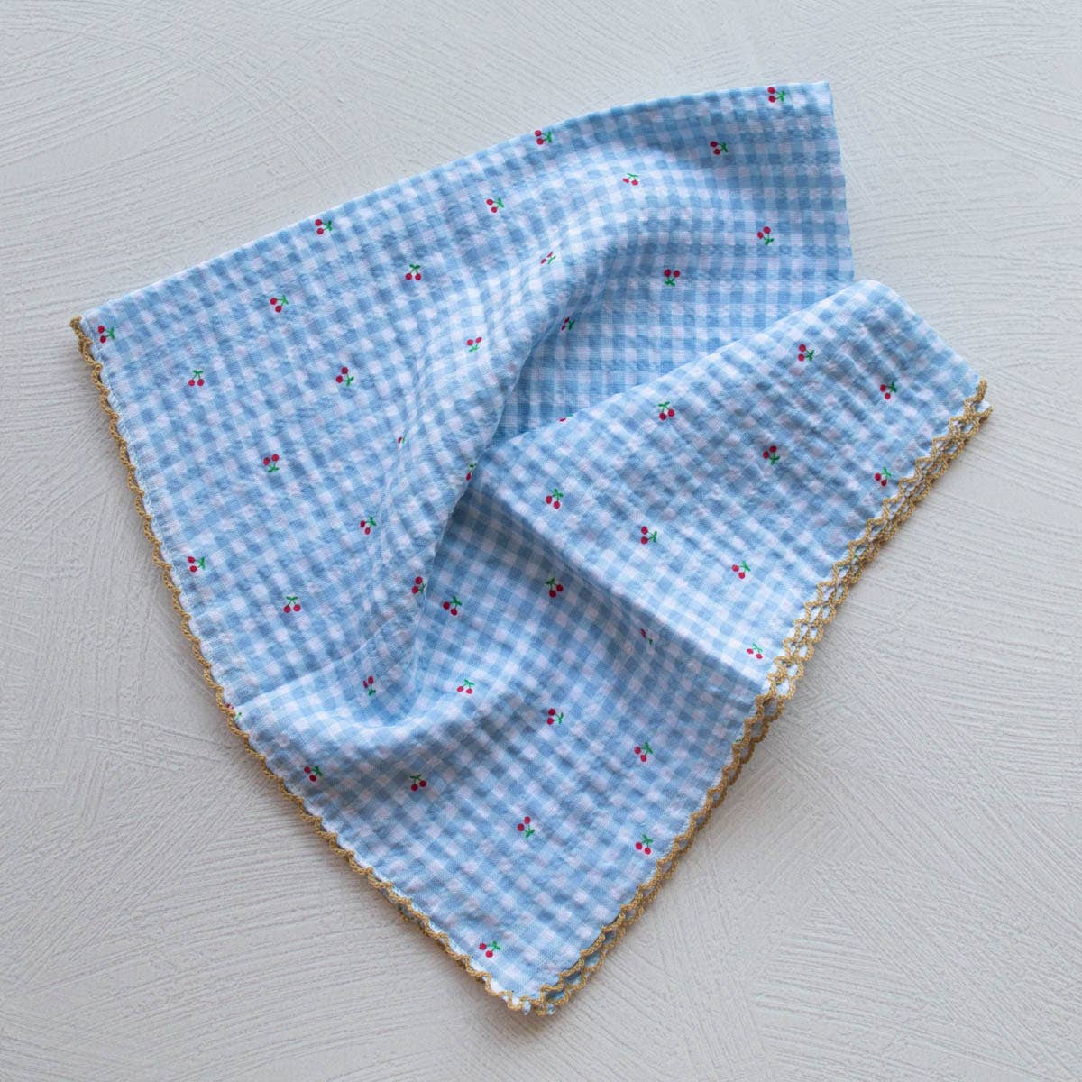 Tiepology | Cottage Mini Checker With Cherry Denim | Scarf