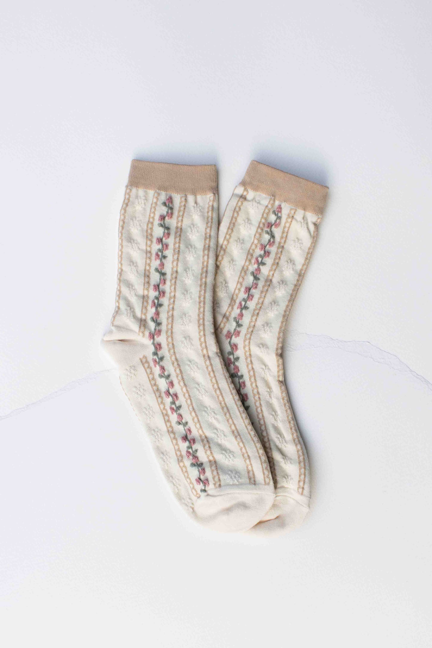 Tiepology | Vintage Stripe Floral Cotton Blend Socks | Ivory/Blue