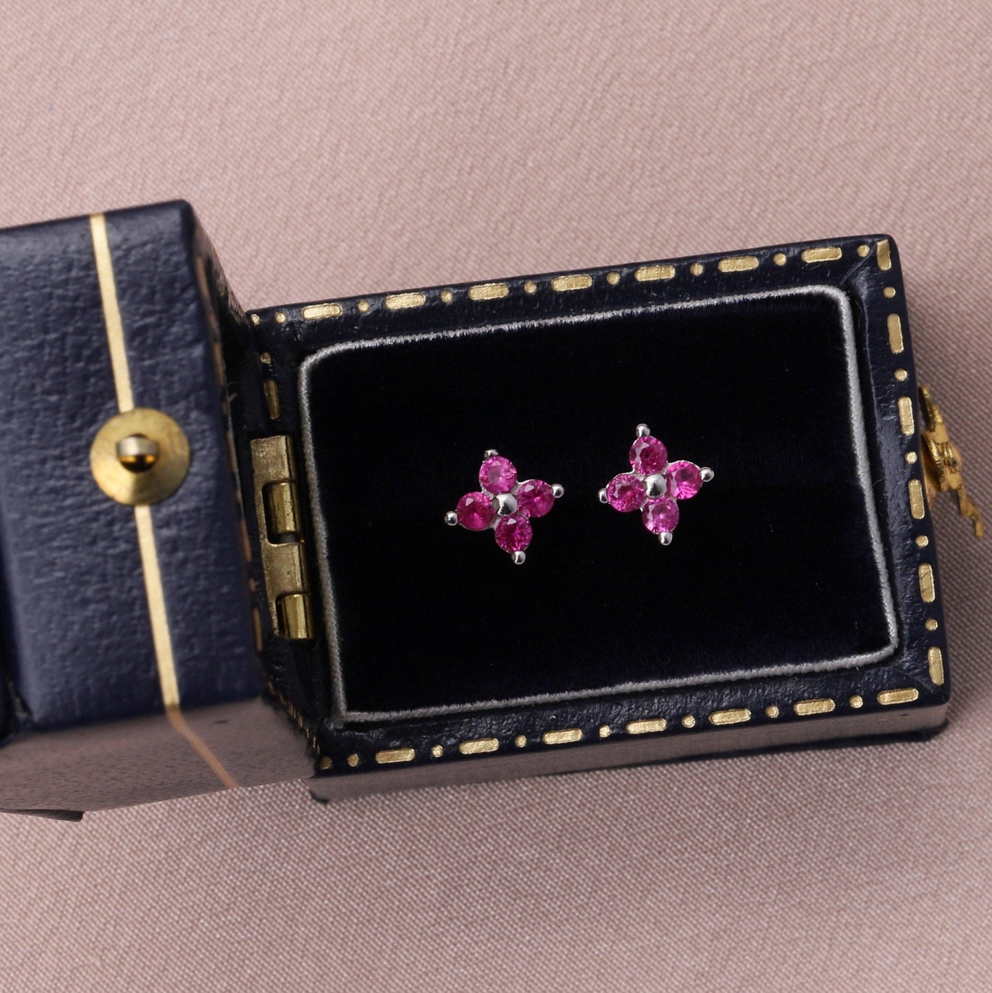 Attic Creations | Just Sparkle | Four Gem Flower Earrings Silver Pink