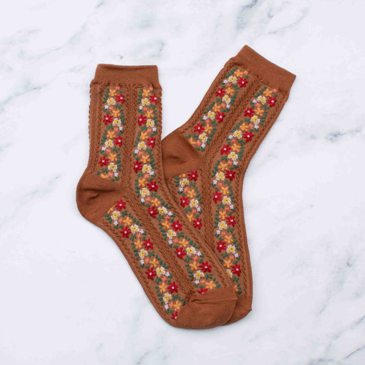 Tiepology | Women's Aahana Floral Rust | Socks