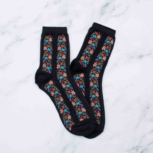 Tiepology | Women's Aahana Floral Black | Socks