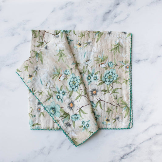 Tiepology | Ann Floral Biege and Blue Flower | Scarf