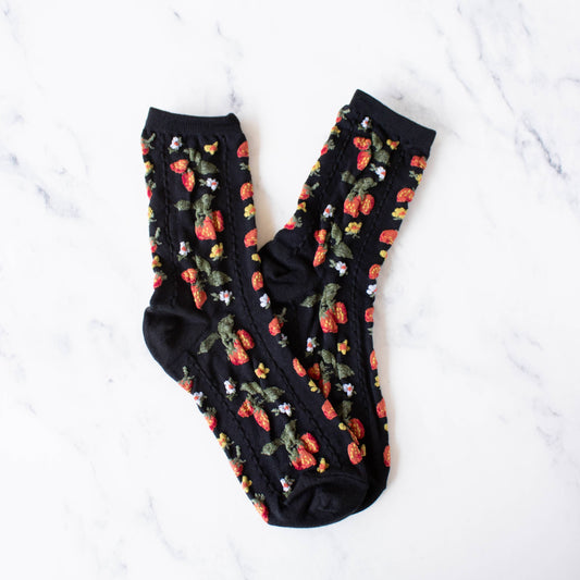 Tiepology | Strawberry Farm Casual Socks | Black