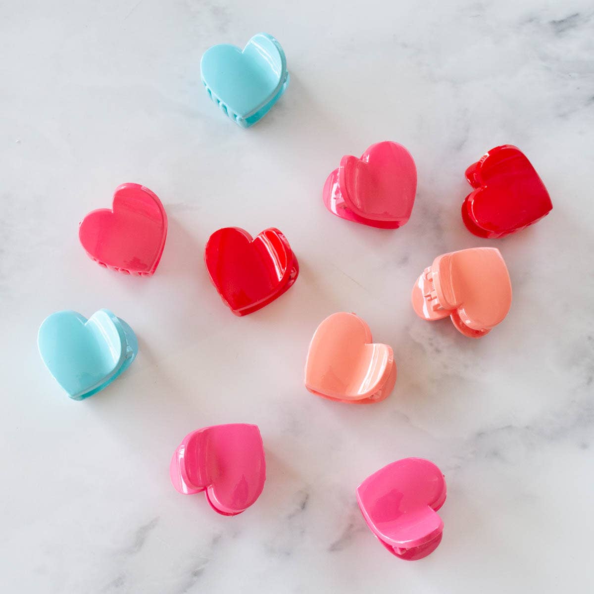 Tiepology | Glossy Candy Hearts Hair Clip Set | Hot Pink