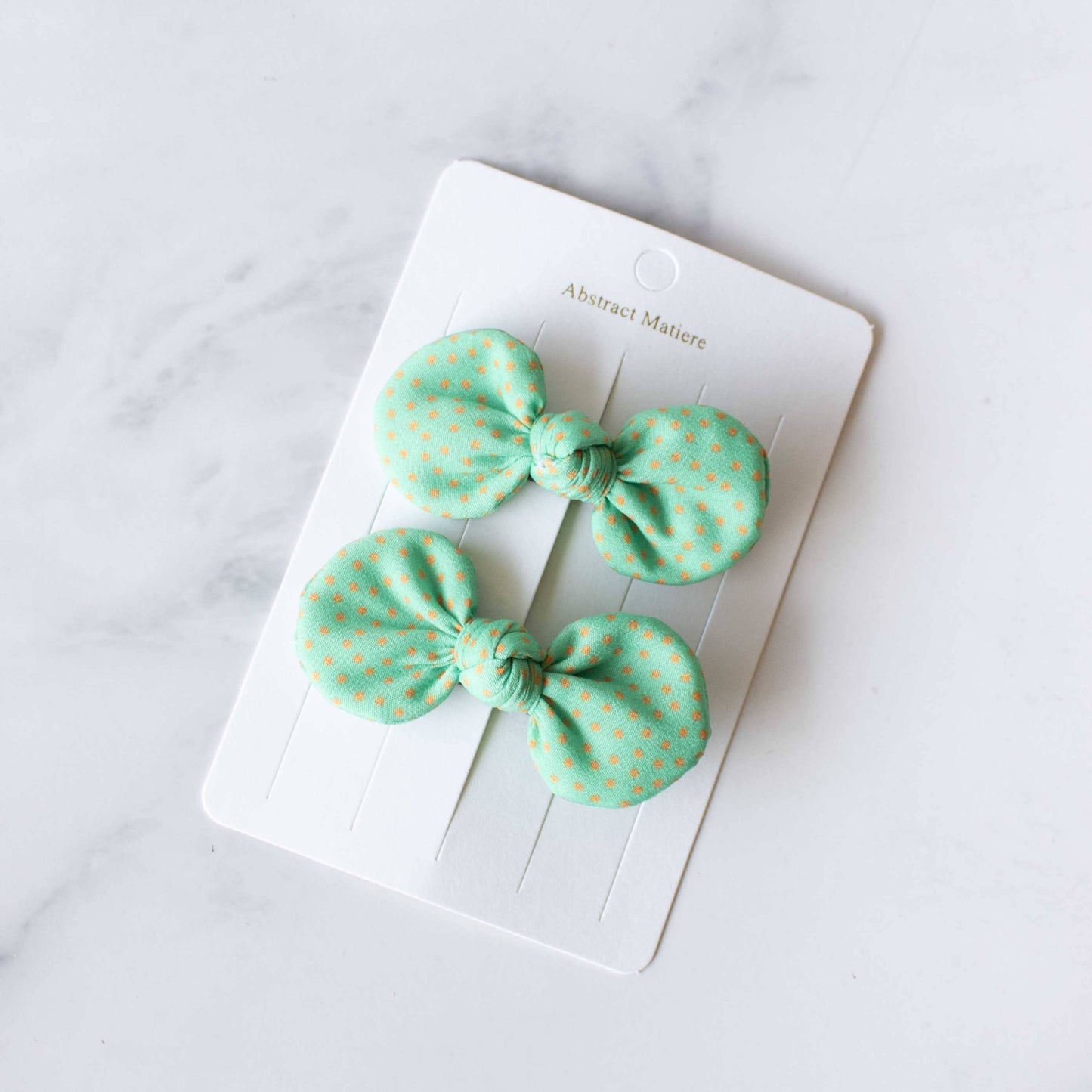 Tiepology |Tiny Polkadots Round Bow Hair Pin | Lime/ Orange Dot
