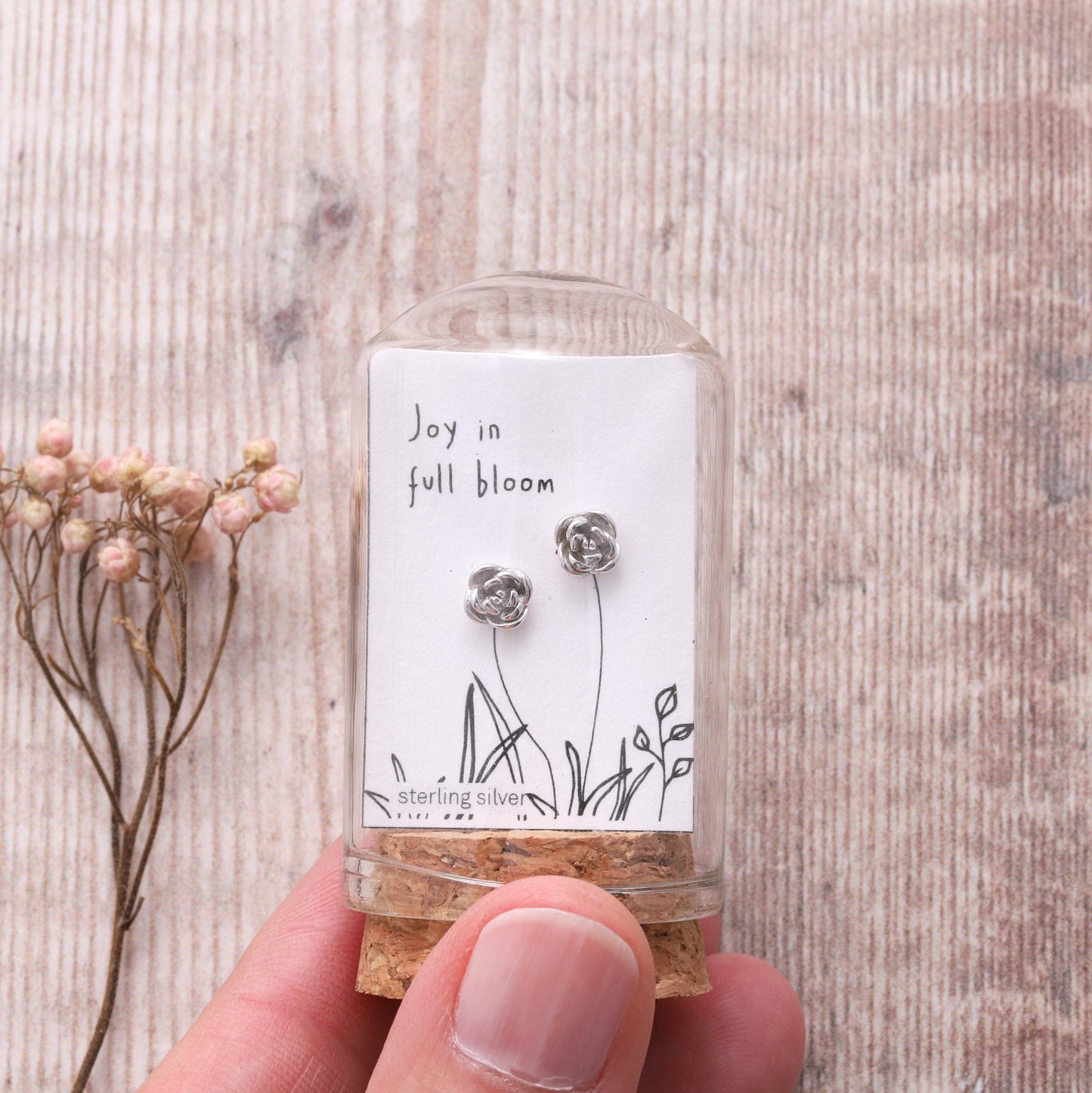 Attic Creations | Joy In Full Bloom | Detailed Rose Flower Stud Earrings Silver