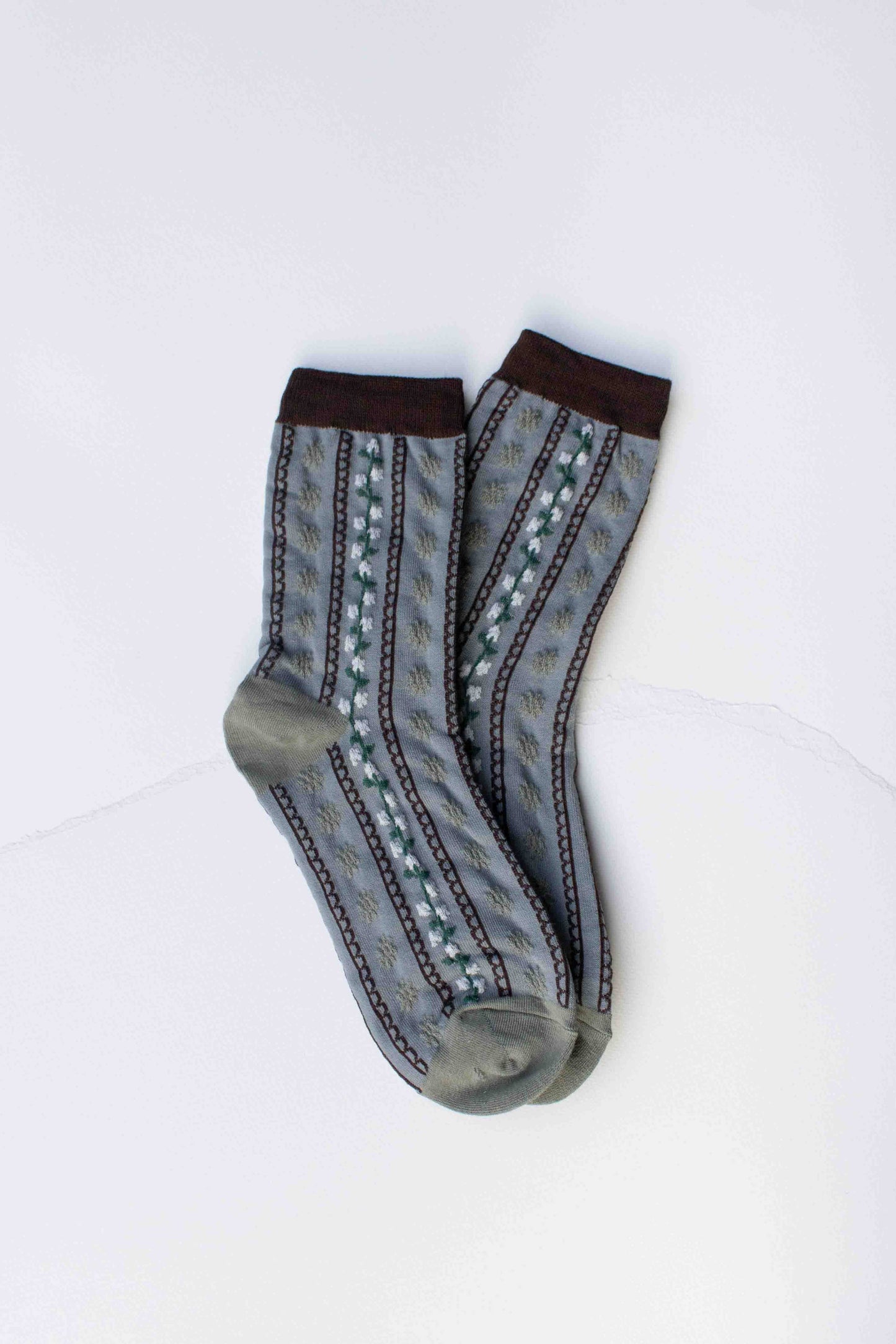 Tiepology | Vintage Stripe Floral Cotton Blend Socks | Black/Charcoal