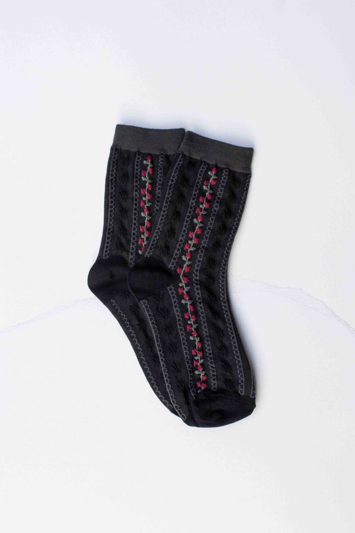 Tiepology | Vintage Stripe Floral Cotton Blend Socks | Black/Charcoal