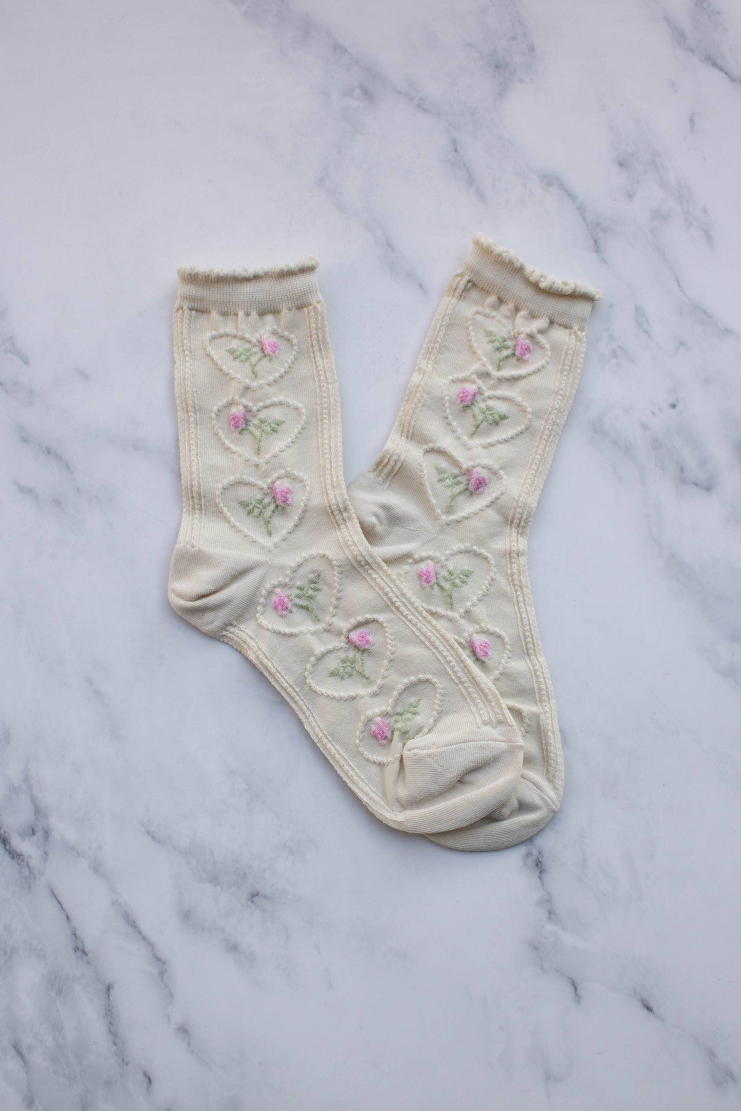 Tiepology | Women's Vintage Rose & Heart Casual Socks | Black