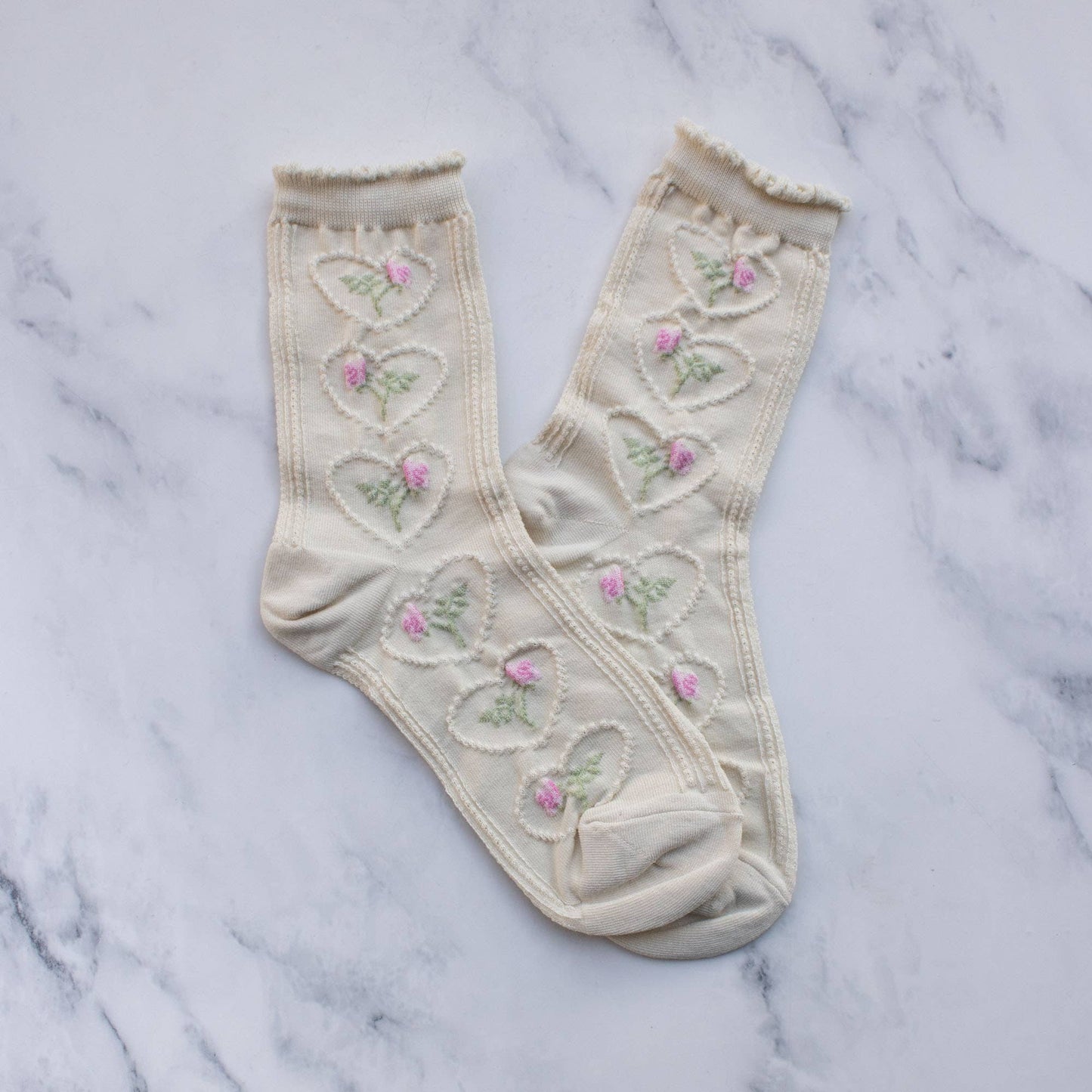 Tiepology | Women's Vintage Rose & Heart Casual Socks | Black
