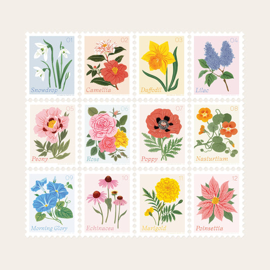 Botanica Paper Co | 10 October Flower | Stamp-Style Vinyl Sticker