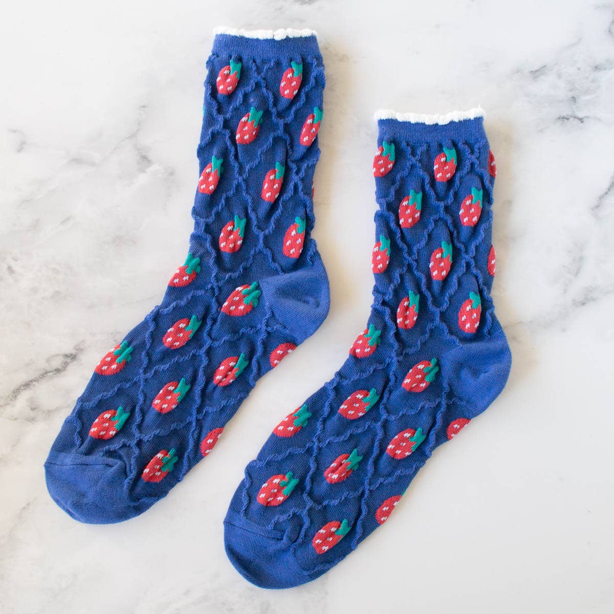 Tiepology | Retro Strawberry Casual Socks | Blue/Strawberry
