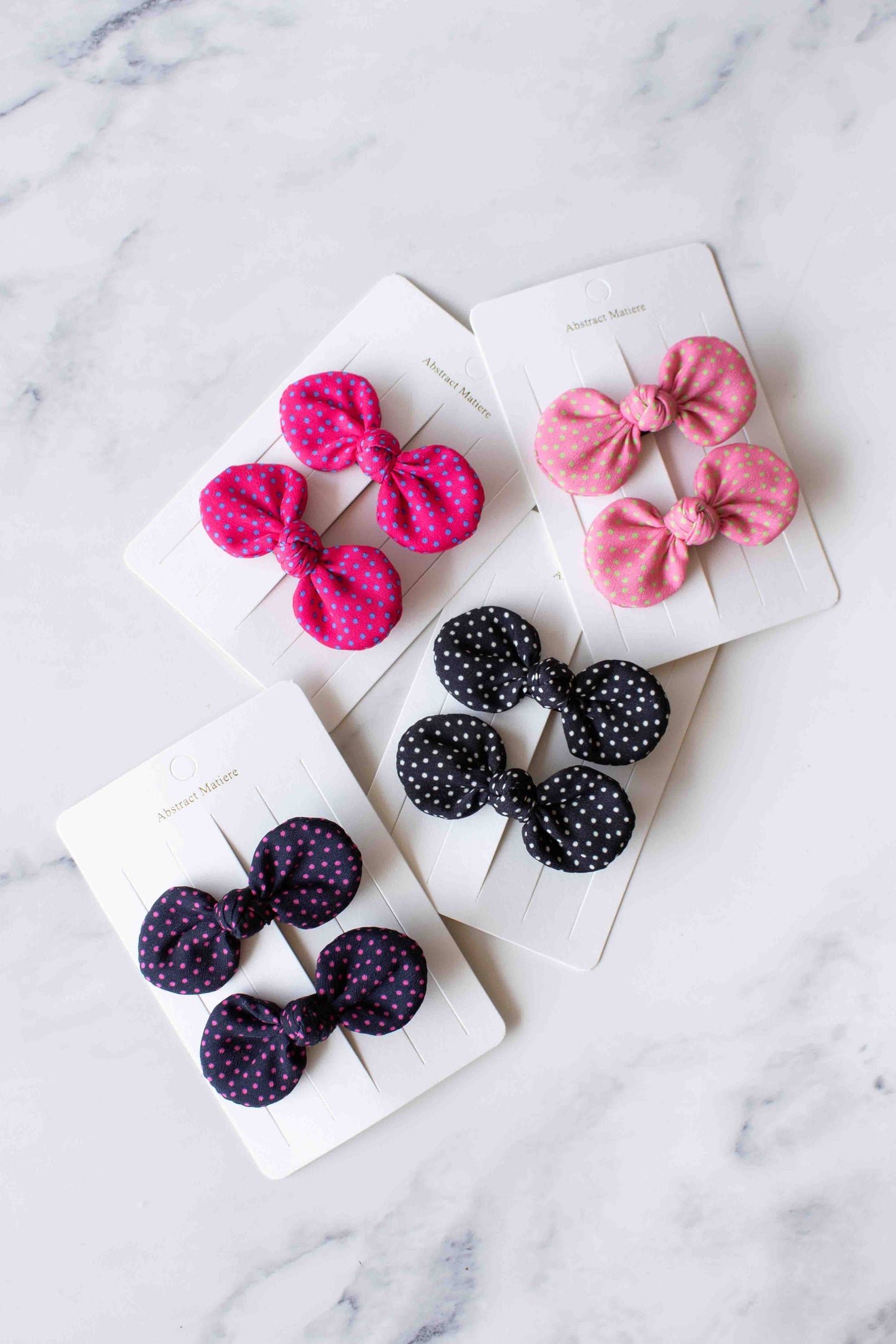 Tiepology |Tiny Polkadots Round Bow Hair Pin | Lime/ Orange Dot