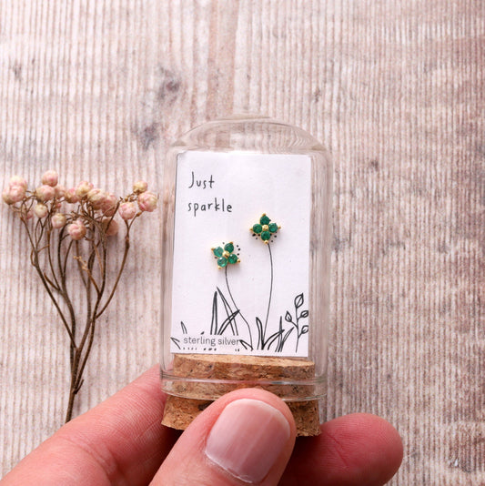 Attic Creations | Just Sparkle | Four Gem Flower Stud Earrings Gold Green