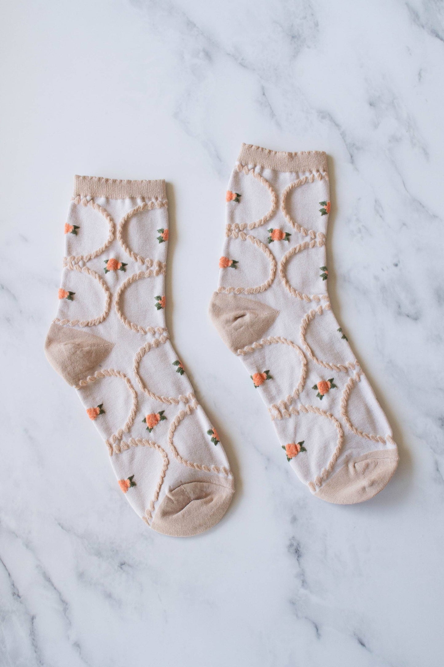 Tiepology | Women's Antique Floral Beige and Coral | Socks