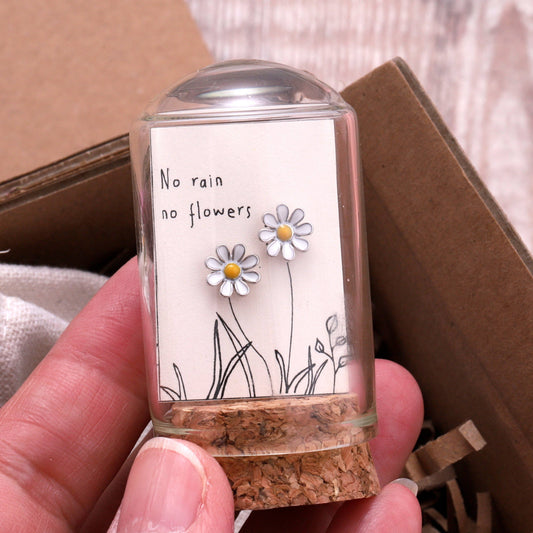 Attic Creations | No Rain No Flowers | Enamel Daisy Stud Earrings Silver