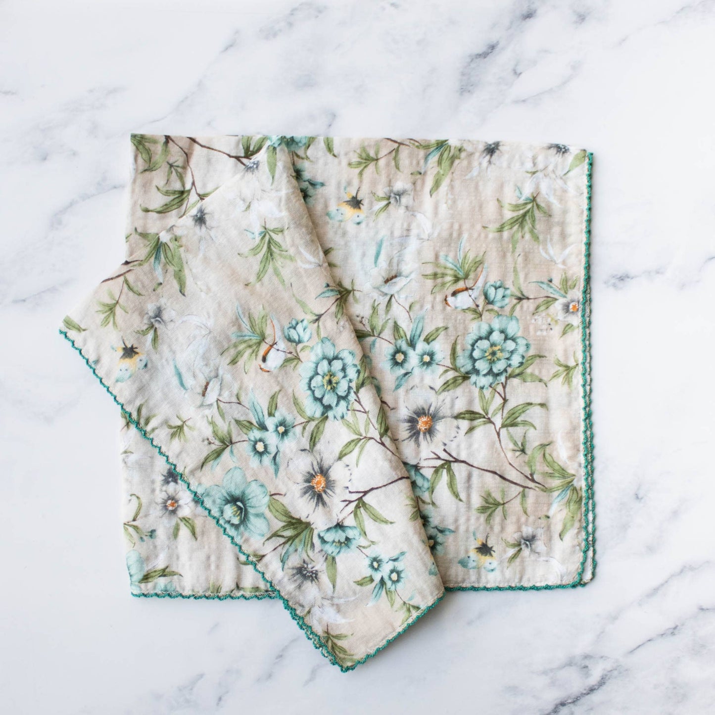 Tiepology | Ann Floral Biege and Blue Flower | Scarf