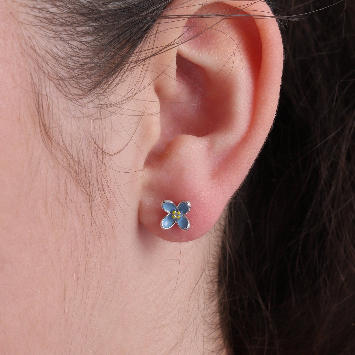 Attic Creations | You're My Favourite | Enamel Blue Flower Stud Earrings Silver