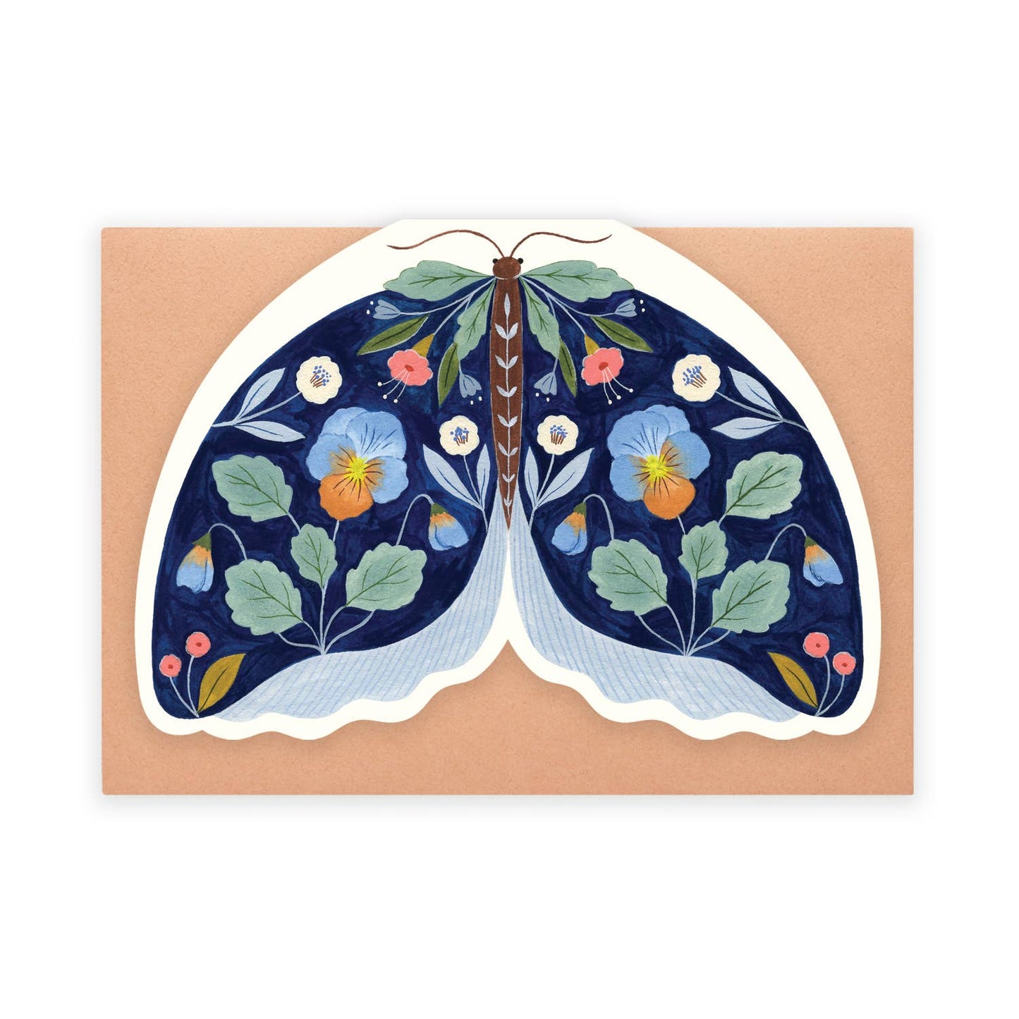 Flora Waycott | Floral Moth Shaped Blue | Greeting Card