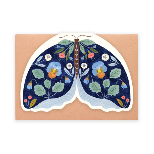 Flora Waycott | Floral Moth Shaped Blue | Greeting Card