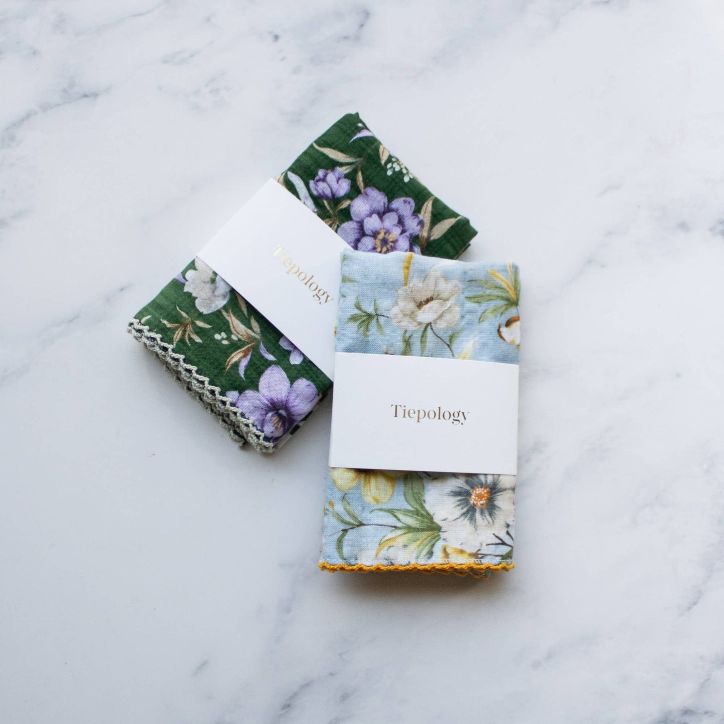 Tiepology | Ann Floral Biege and Blue Flower | Scarf